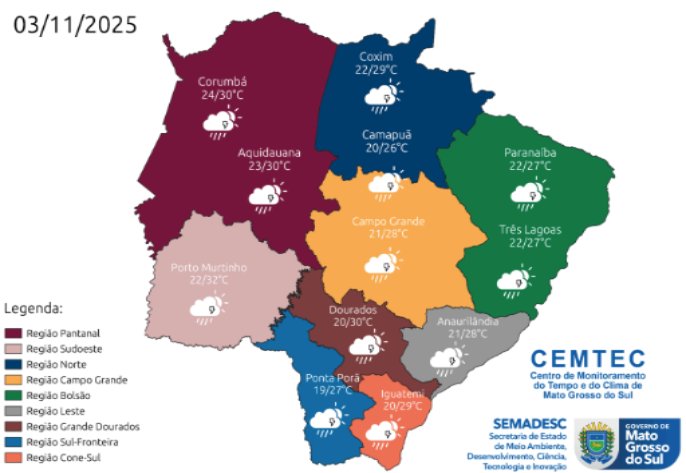 Previsão de chuva forte permanece para MS nesta segunda-feira