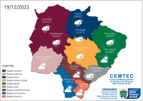 Sexta-feira será de sol com pancadas de chuva em Mato Grosso do Sul