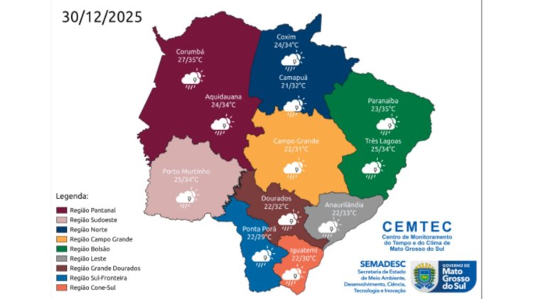 Clima: terça-feira será marcada por tempo instável em Mato Grosso do Sul
